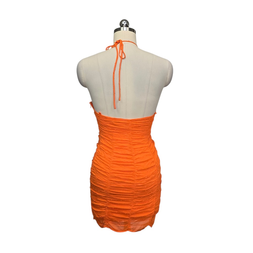 NWT Hello‎ Molly Burst Of Colour Dress Orange Ruched Swiss Dot Halter Mini Sz XS - Picture 2 of 7